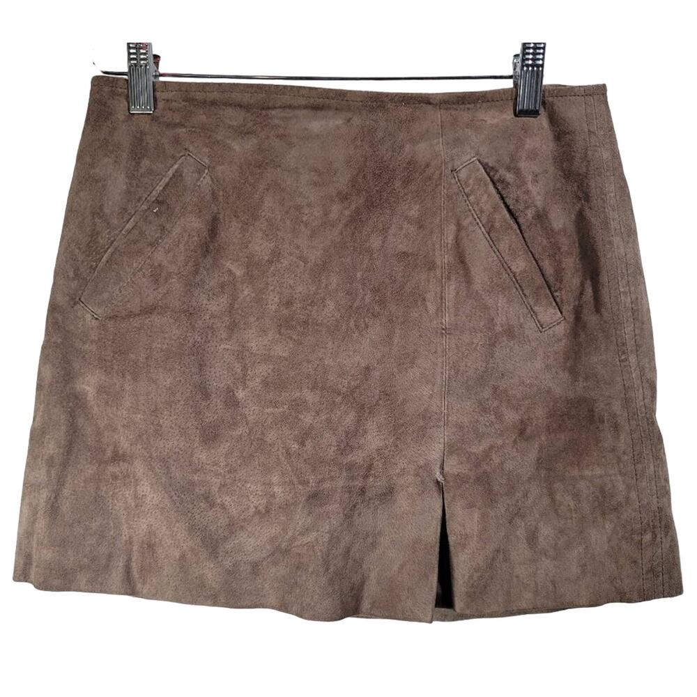 BLANKNYC Women's Brown Faux Suede Mini‎ Skirt Size 26 Zipper Front Pockets
